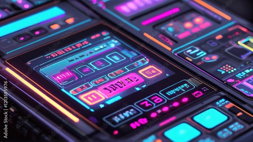 Futuristic interface design, vibrant neon display, digital dashboard, technology background, UI design concept Futuristic interface design, vibrant neon display, digital dashboard, technology background, UI design concept