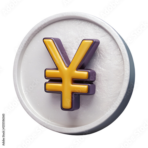 Japanese Yen currency symbol isolated Transparent background. Cartoon plastic style icon