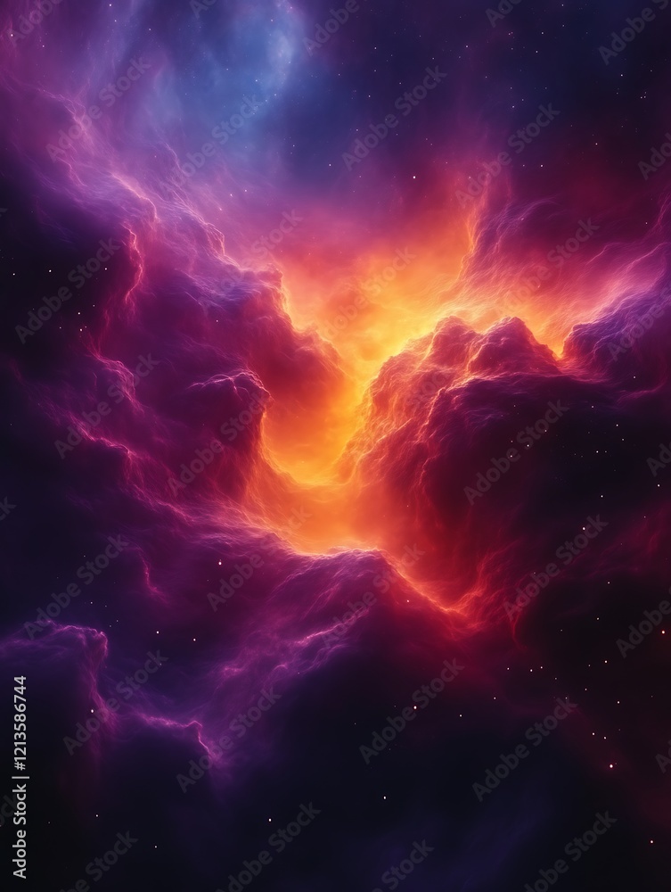 Fototapeta premium Fiery nebula cosmic cloudscape.