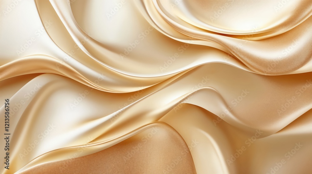 Obraz premium Golden beige silk fabric with soft folds and shine.Elegance. Opulence. Luxury. Soft golden texture.high-end product design. Luxury marketing campaigns.Silky golden fabric texture