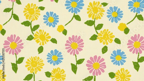 Top-down view of vibrant floral patterns nature-inspired digital artwork for indoors