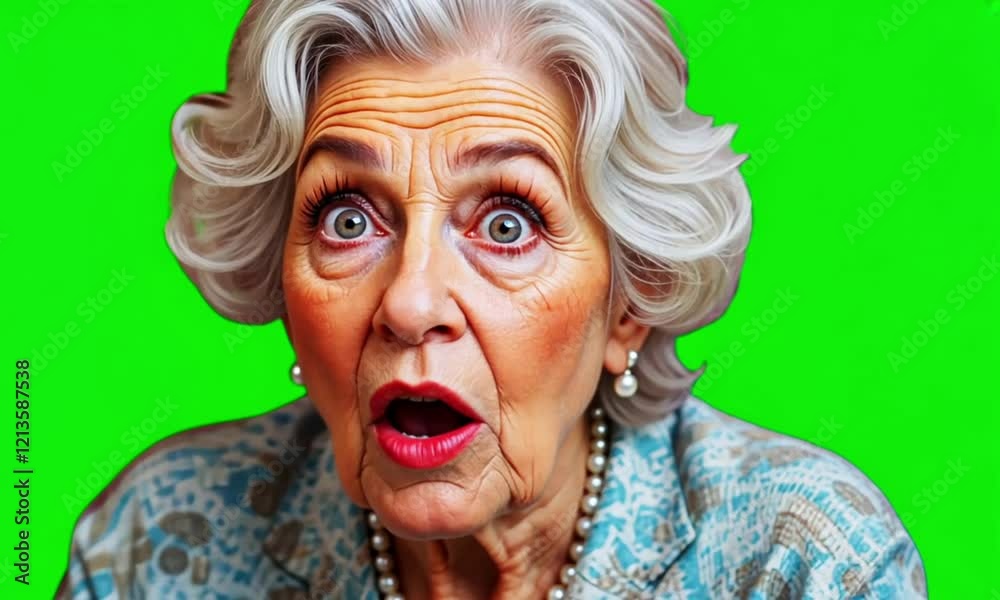 a grandmother with a surprised expression on the green screen a grandmother with a surprised expression on the green screen