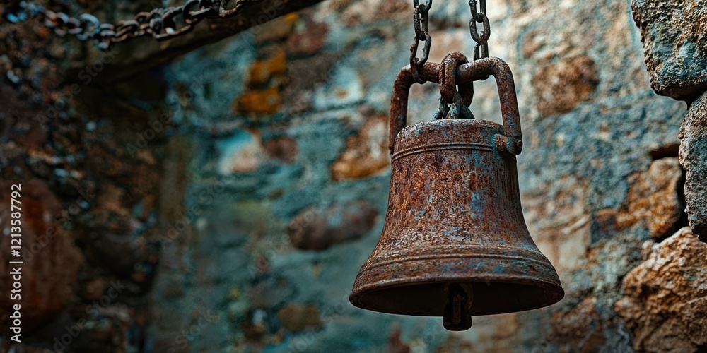 Fototapeta premium Rusted bell hanging from a chain