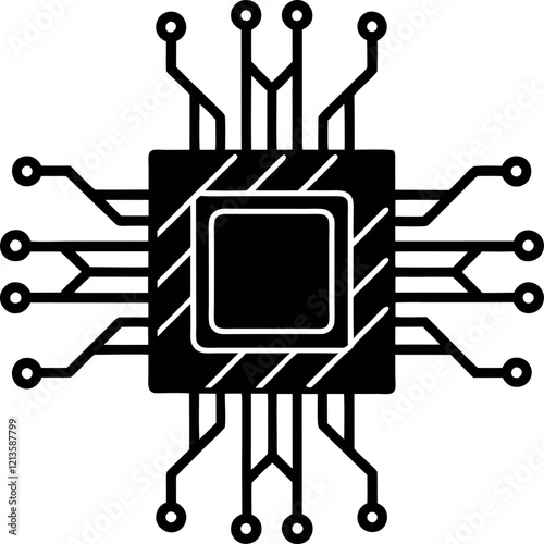 AI Processor Chip with Circuit Lines Silhouette