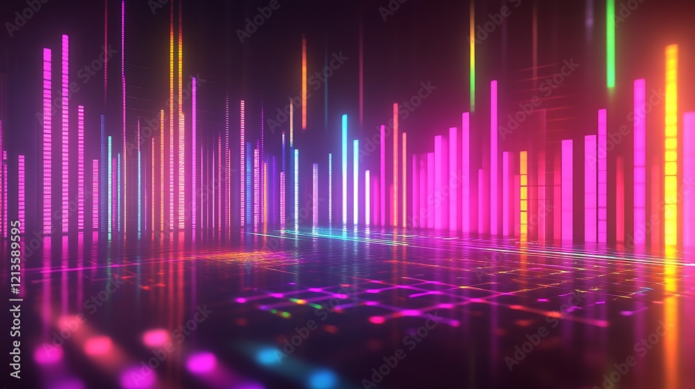 Neon Light Pillars Reflecting In A Digital Surface Neon Light Pillars Reflecting In A Digital Surface