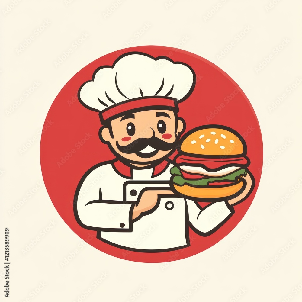 Cartoon chef holding a burger (1) Cartoon chef holding a burger (1)