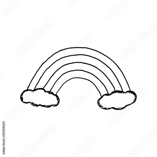 Hand-drawn cartoon doodle element clip art of black outline rainbow icon.