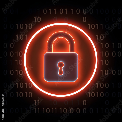 Padlock icon with a gentle glow surrounded by binary sequences, a simple yet powerful representation of online transaction safety. photo