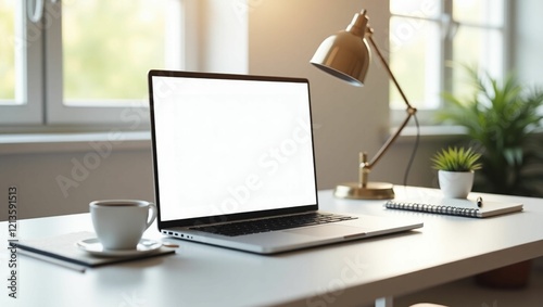 A realistic mock-up of a modern laptop placed on a clean desk surface