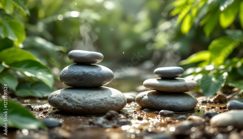 zen, stones, tall, stack, irregular, shapes, rugged, textures, smooth, rock, seashore, wet, waves, gentle, washing, reflections, soft, goldenhour, sunlight, warm, hyperrealistic, detail, serene, 