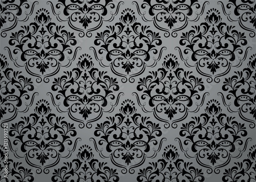 Wallpaper in the style of Baroque. Seamless vector background. Gray and black floral ornament. Graphic pattern for fabric, wallpaper, packaging. Ornate Damask flower ornament