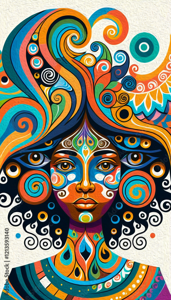 Naklejka premium Fictional female character. Oil painting. Artistic brush strokes.