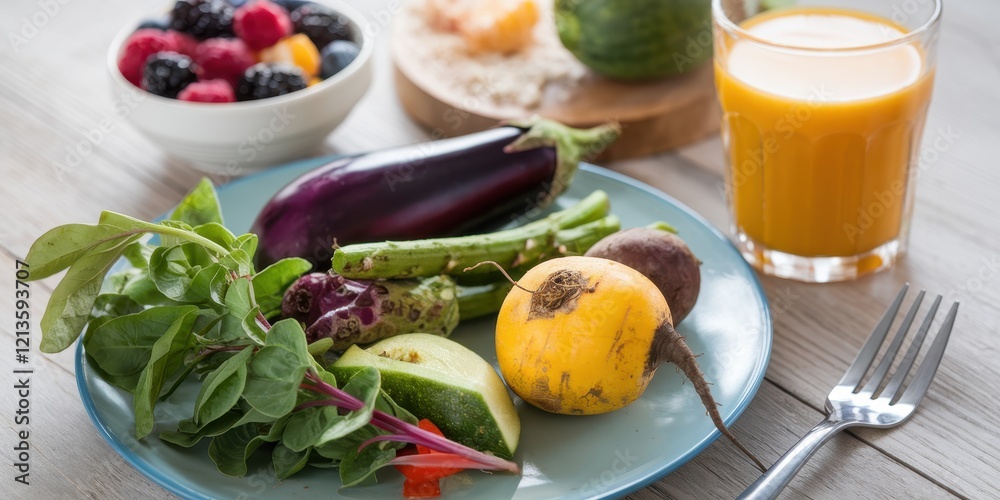 Healthy colorful vegetables and fruit on a plate Healthy colorful vegetables and fruit on a plate