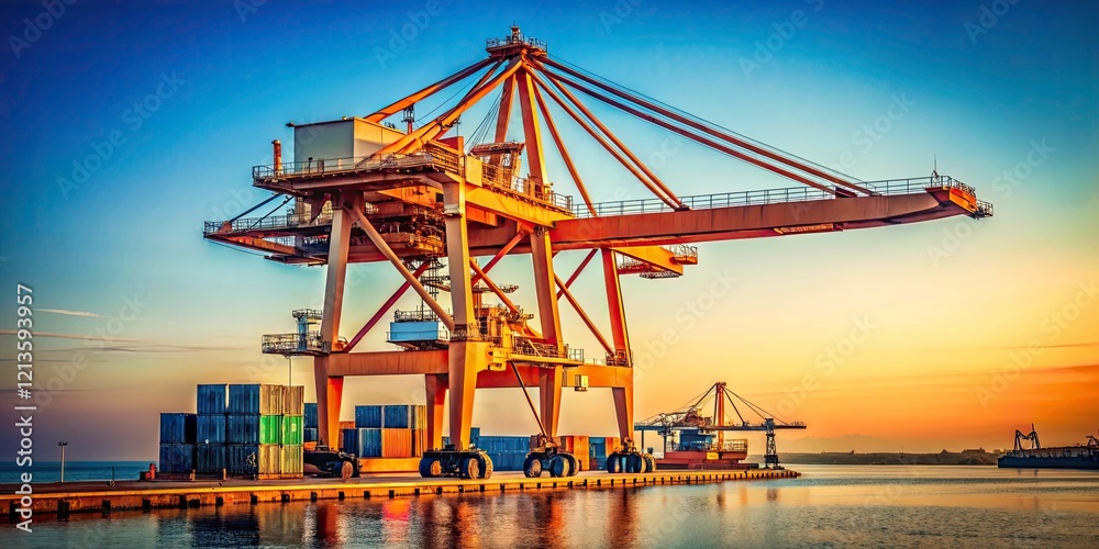 Obraz premium Isolated Shipping Port Crane - Industrial Maritime Photography Stock Image