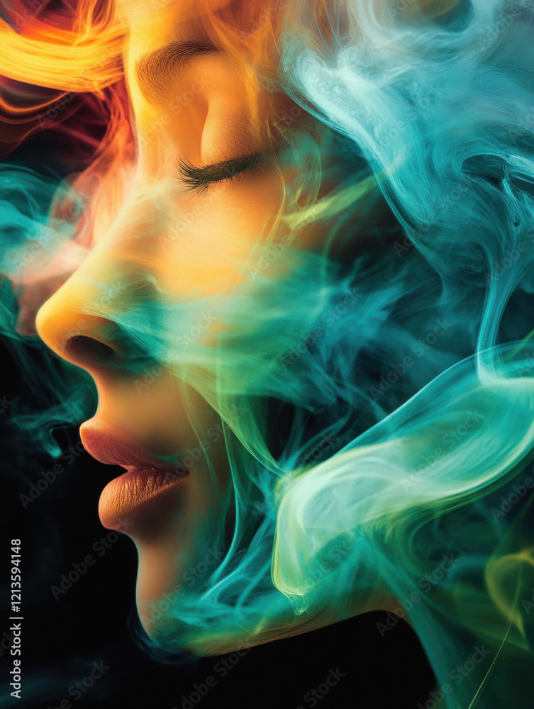 Abstract smoke design with blue and black swirls, featuring flowing curves and light, resembling flames and incense with a dark textured background Abstract smoke design with blue and black swirls, featuring flowing curves and light, resembling flames and incense with a dark textured background