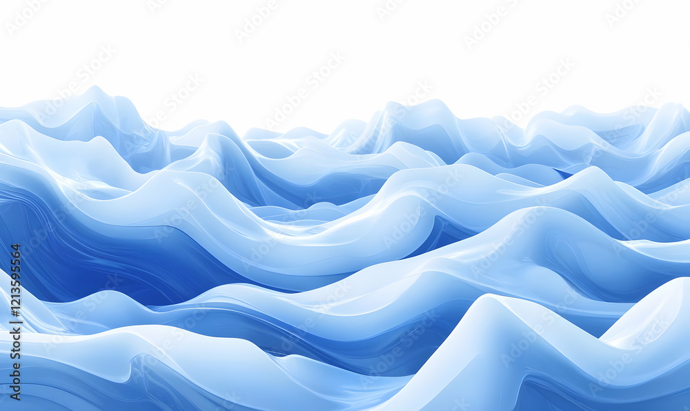 Obraz premium Blue abstract waves, digital landscape, white background, design element