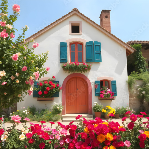 Casa llena de vida, colores brillantes y un jardín urbano encantador. photo