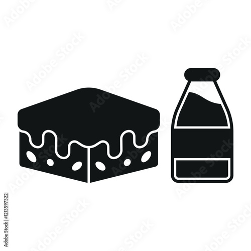 Milk bottle drink and brownies food icons with a fresh and delightful design