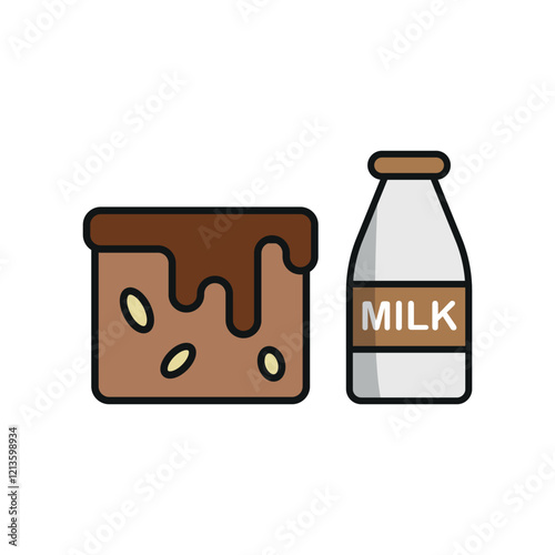 Milk bottle drink and brownies food icons with a fresh and delightful design