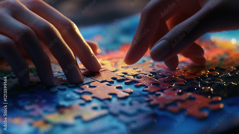 Puzzle and hands ,Full depth of field, isolated on white background Puzzle and hands ,Full depth of field, isolated on white background