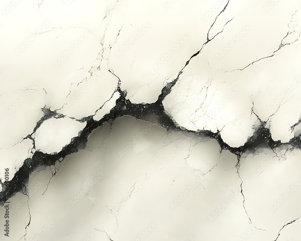 Fototapeta premium Cracked white marble texture with black veins.