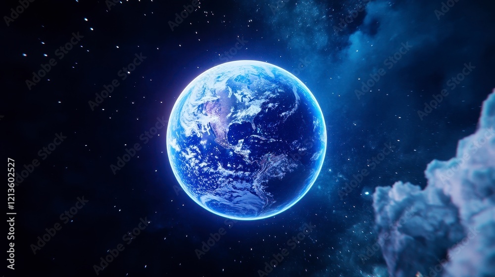 Naklejka premium Stunning Realistic Planet Earth Illustration in Deep Space Atmosphere