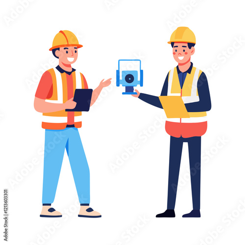 Two engineers assist each other in checking site elevations with a laser measurement tool on a construction site during daylight hours, ensuring accuracy in their work
