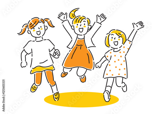 笑顔でこちらに向かって走ってくる子どもたちの手描きイラスト