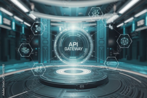 Futuristic API Gateway Interface Technology Display