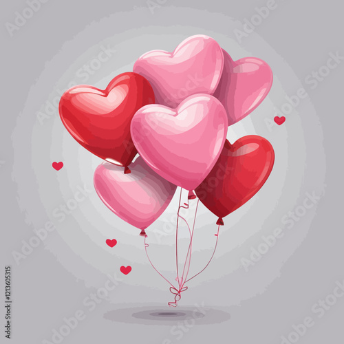 Heart balloons isolated on transparent background. Vector paper pink, red symbols of love template for Happy Mother's or Valentine's Day greeting card design