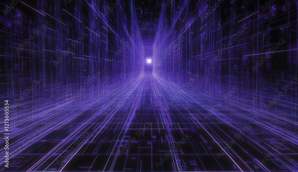Tunnel background made of data, binary code, matrix, purple color Tunnel background made of data, binary code, matrix, purple color