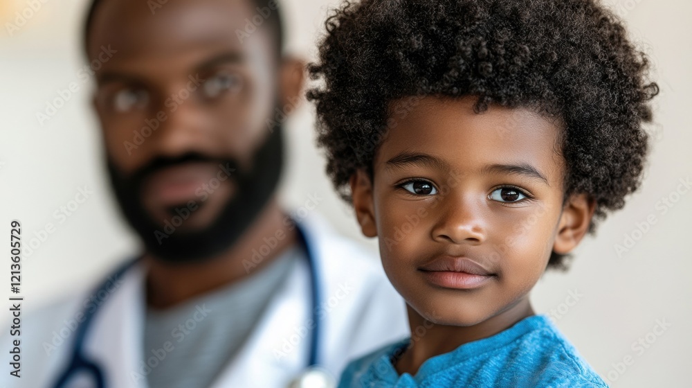 A pediatrician is focused on examining a young boy's ear, ensuring his health during a routine check-up at a clinic A pediatrician is focused on examining a young boy's ear, ensuring his health during a routine check-up at a clinic