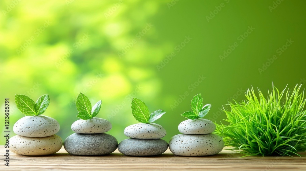 Obraz premium Wood table against a green wall, sunlight creating leaf shadows on the wall, and a blurred indoor green plant foreground. Perfect for an eco-friendly product display in a modern interior.