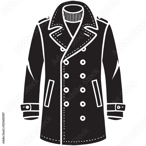Coat Silhouette Vector Illustration, Solid White Background.