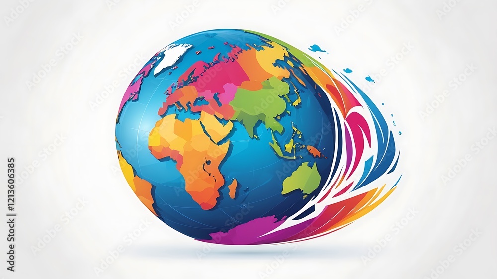 Naklejka premium 3D-rendered globe icon with vibrant continents and oceans, isolated on white.