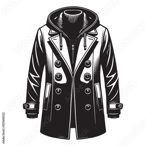 Coat Silhouette Vector Illustration, Solid White Background.