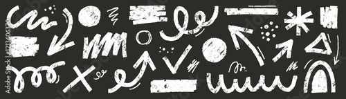 Brush line shape background abstract texture paint set. Hand drawn sketch doodle scribble brush geometric shape crayon effect background. Abstract arrow, circle, zigzag vector illustration.