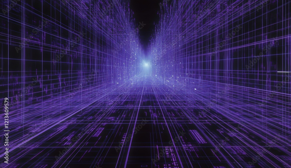 Tunnel background made of data, binary code, matrix, purple color Tunnel background made of data, binary code, matrix, purple color