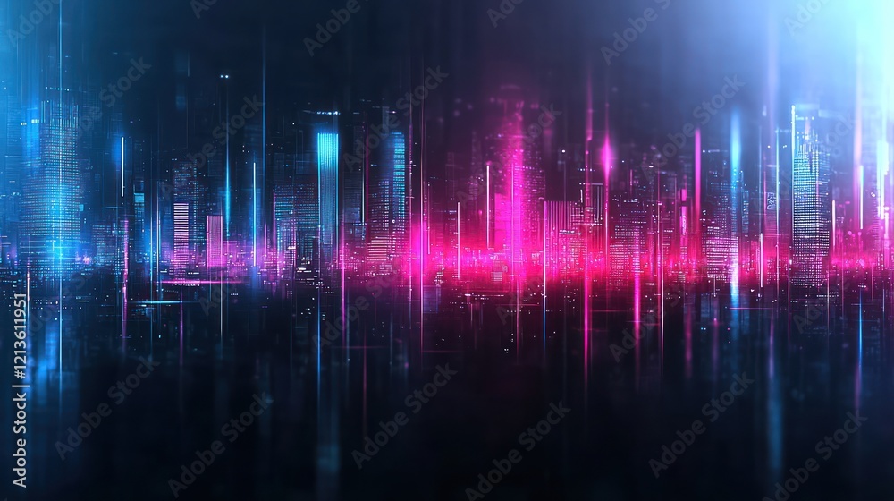 A vibrant, abstract digital cityscape featuring glowing blue and pink lights, creating a futuristic and energetic atmosphere. A vibrant, abstract digital cityscape featuring glowing blue and pink lights, creating a futuristic and energetic atmosphere.