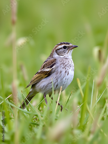 bird in the grass. Meadow Pipit in an Irish meadow. photo