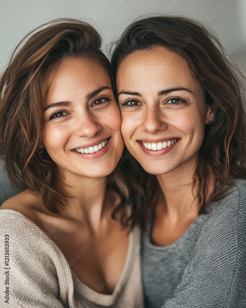 Joyful Embrace of Two Smiling Women Together Joyful Embrace of Two Smiling Women Together