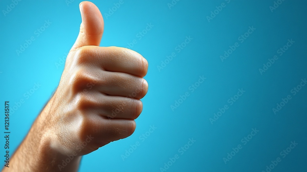 Thumbs Up: A Positive Gesture Against a Vibrant Blue Background Thumbs Up: A Positive Gesture Against a Vibrant Blue Background