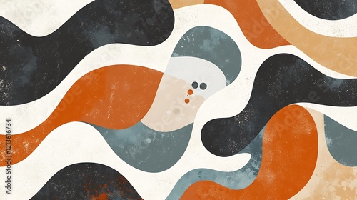 Wallpaper Mural Abstract Wavy Forms in Earthy Tones and Neutral Colors Torontodigital.ca