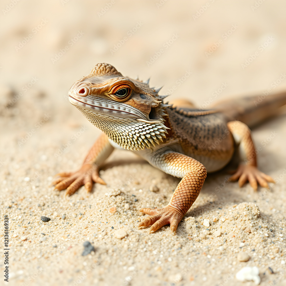 A bearded dragon in the Desert on isolated background A bearded dragon in the Desert on isolated background