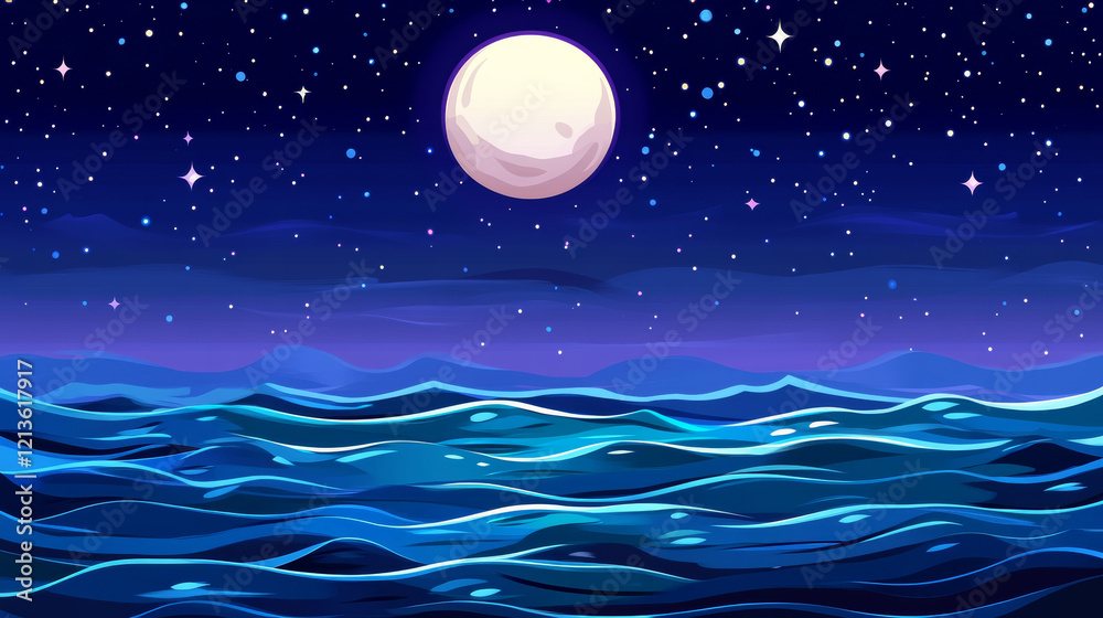 Fototapeta premium Moonlit ocean with starry night sky