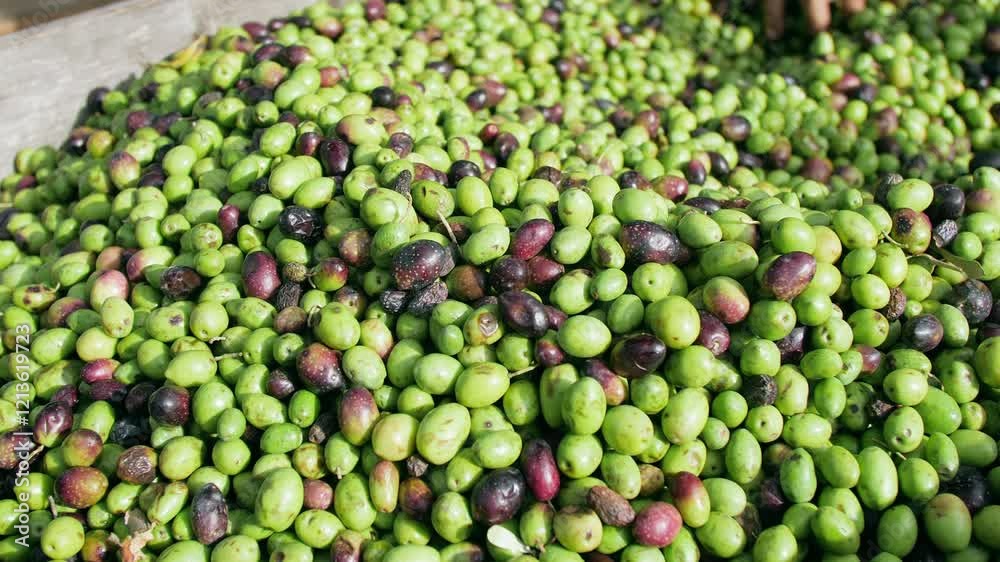 Olive oil mill. Clean Olives. A hand touching them Olive oil mill. Clean Olives. A hand touching them