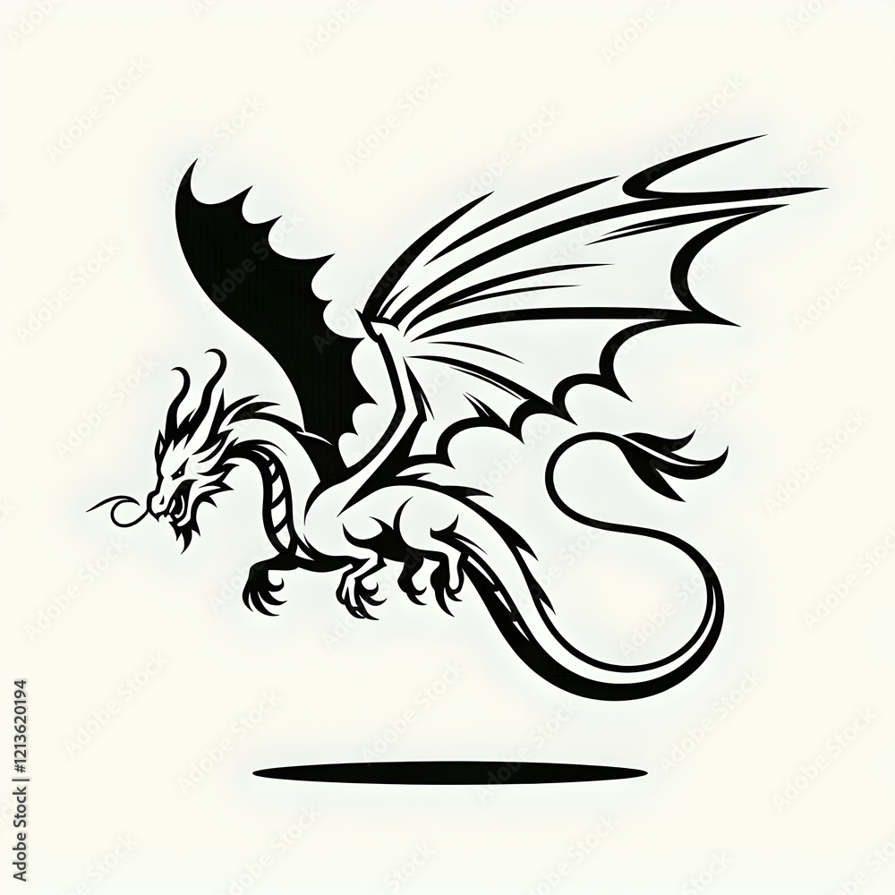 Naklejka premium Simple outline of a dragon in flight, tattoo