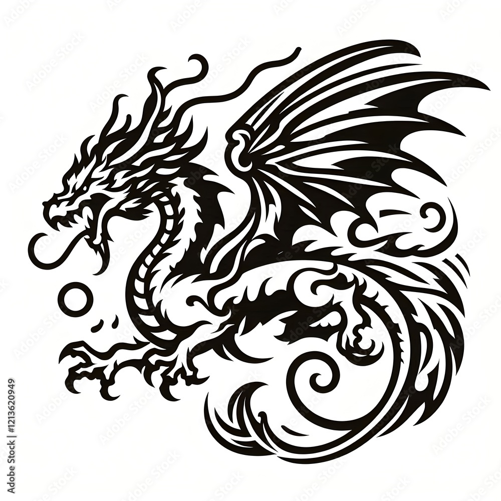 Simple outline of a dragon in flight, tattoo Simple outline of a dragon in flight, tattoo