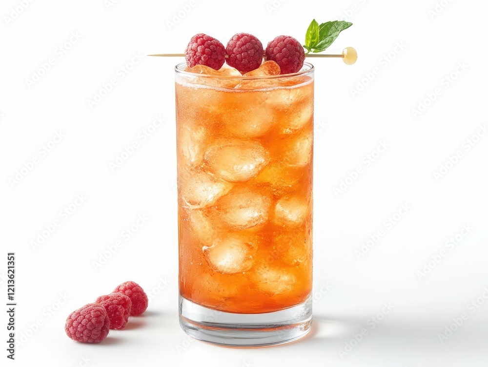 Honey Deuce: orange cocktail with honeydew and raspberry garnish, tennis-themed drink, frosted highball glass, isolated on white, summer beverage. Honey Deuce: orange cocktail with honeydew and raspberry garnish, tennis-themed drink, frosted highball glass, isolated on white, summer beverage.