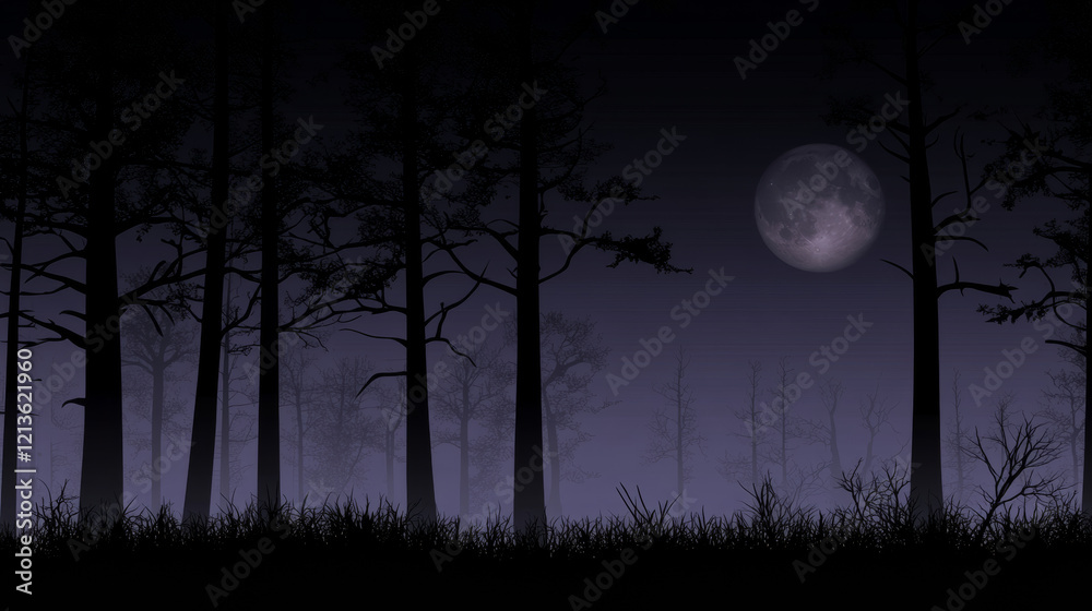 Mysterious forest with full moon at night Mysterious forest with full moon at night